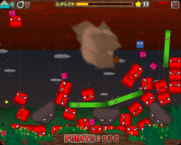 Boom Box Blue Screenshot Showing Many Angry Red Cubes