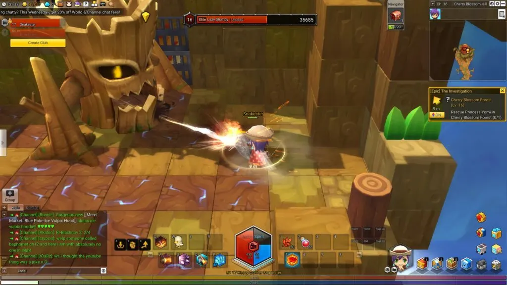 Fighting a Tree Ent in MapleStory 2 Called Lazy Stumpy