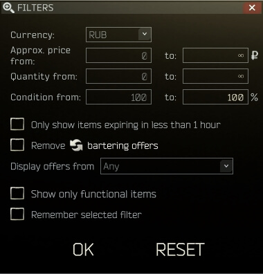 Escape From Tarkov Filters