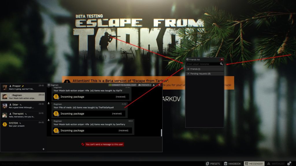 Escape from Tarkov Friends List