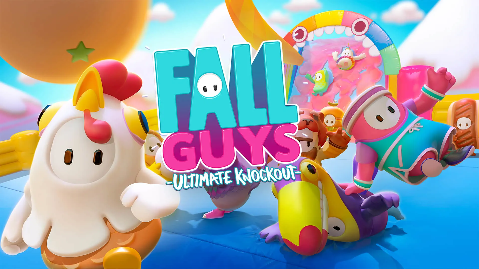 Fall Guys Logo Alongside Bean Characters