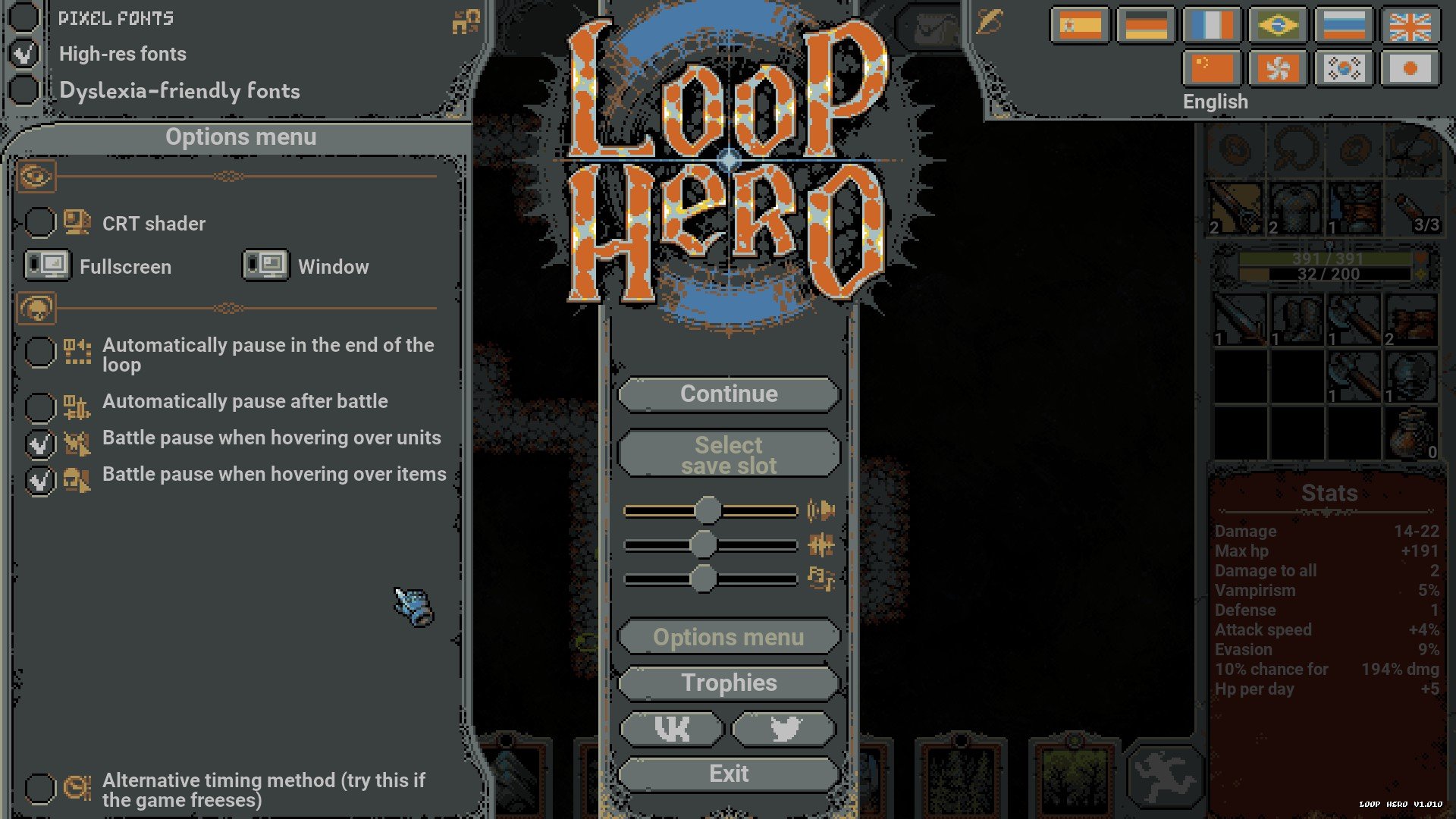 Loop Hero - Pause Options Tip