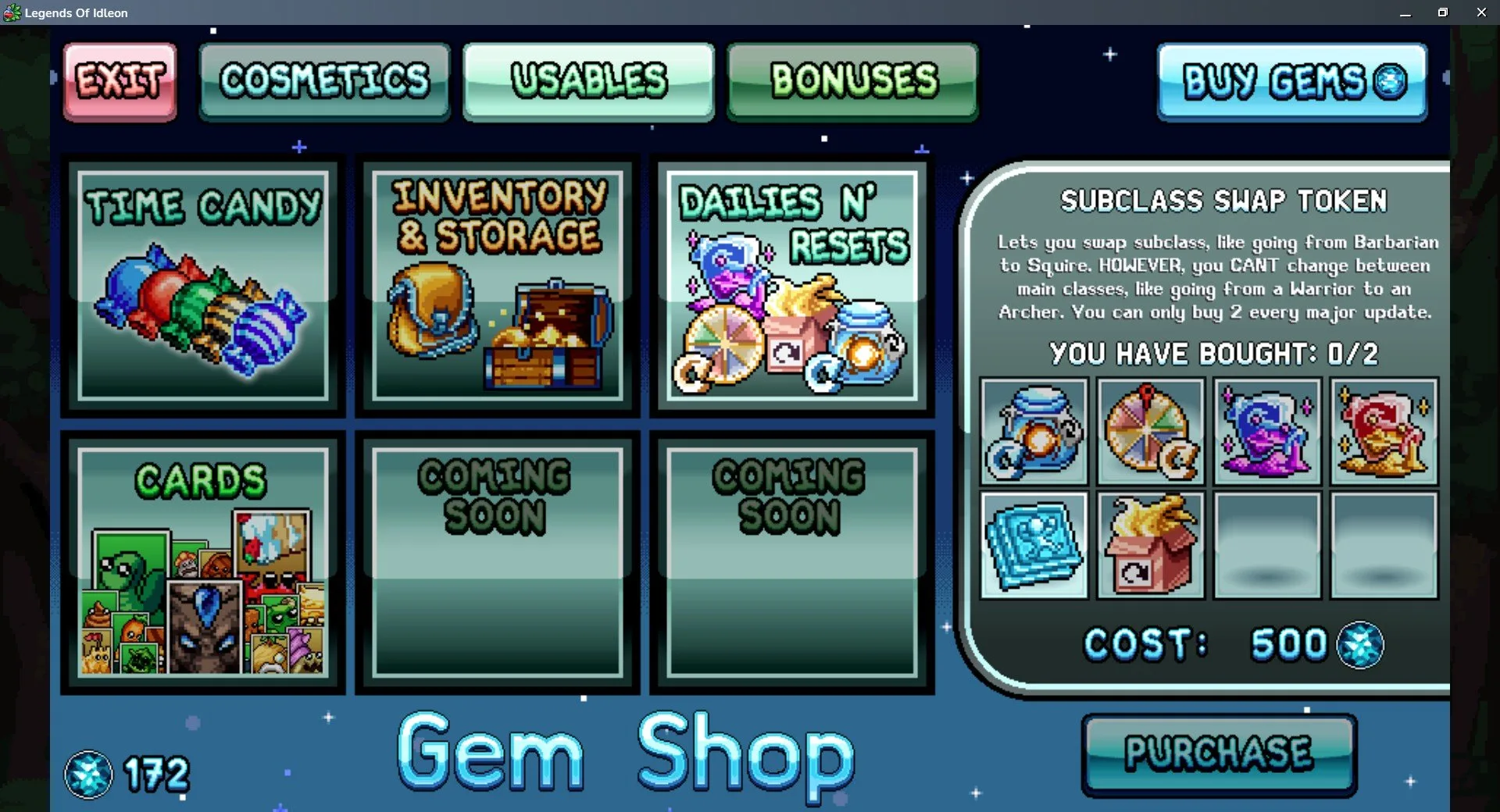 Legends of Idleon - Subclass Swap Token Gem Shop