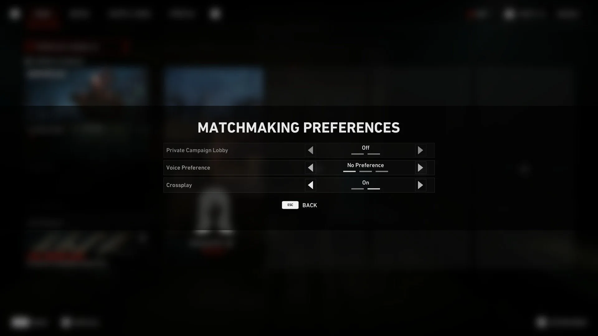 Back 4 Blood - Matchmaking Preferences Screenshot