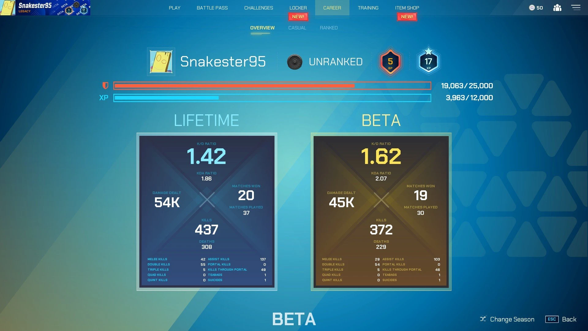 Splitgate - Career Stats Page