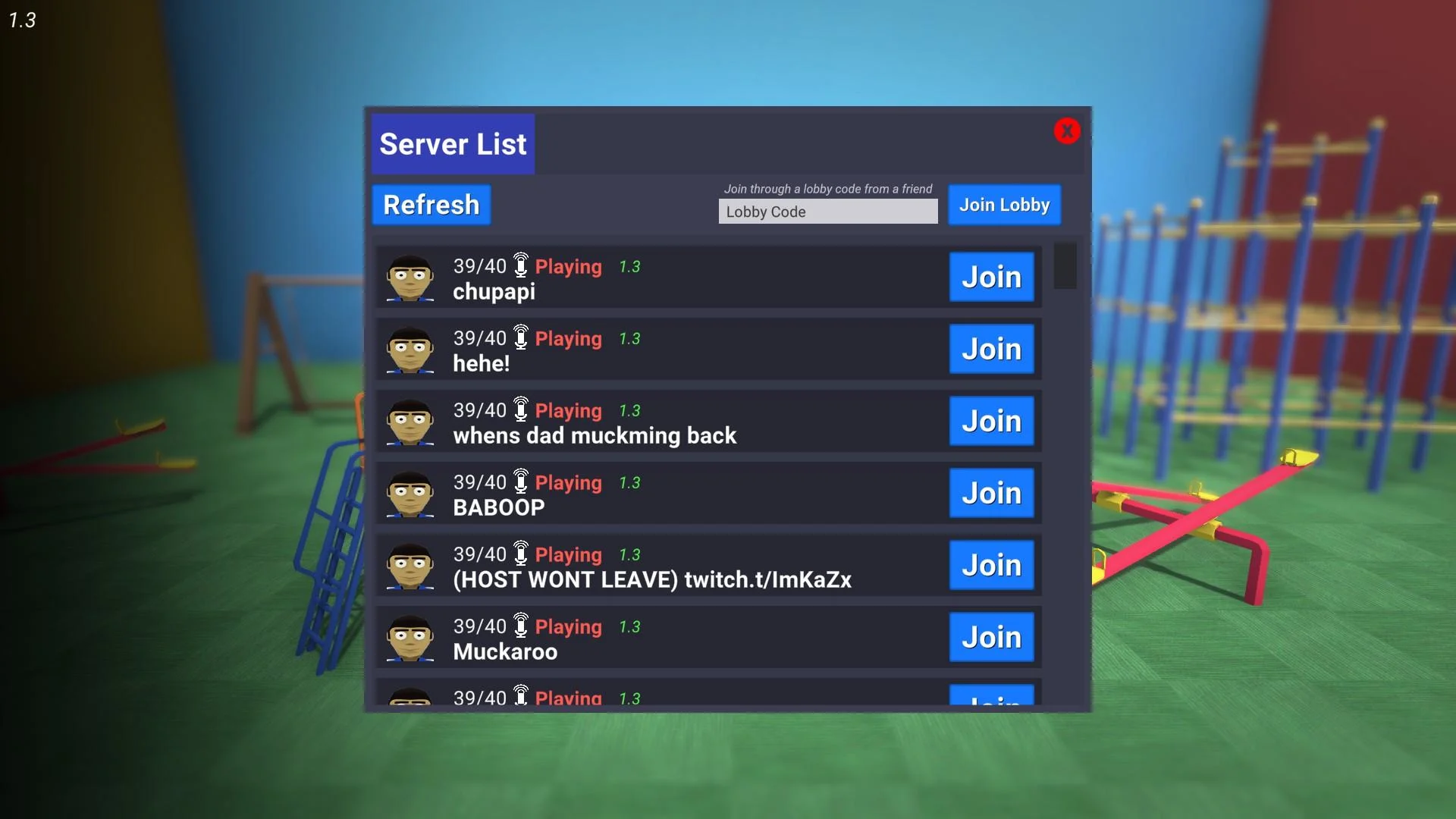 Crab Game - Server List