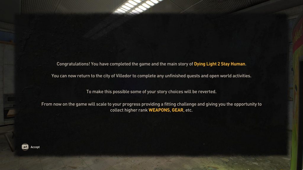 Dying Light 2 - Epilogue Completed Message