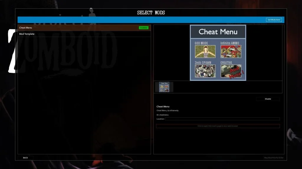 Project Zomboid - Cheat Menu Mod Tip
