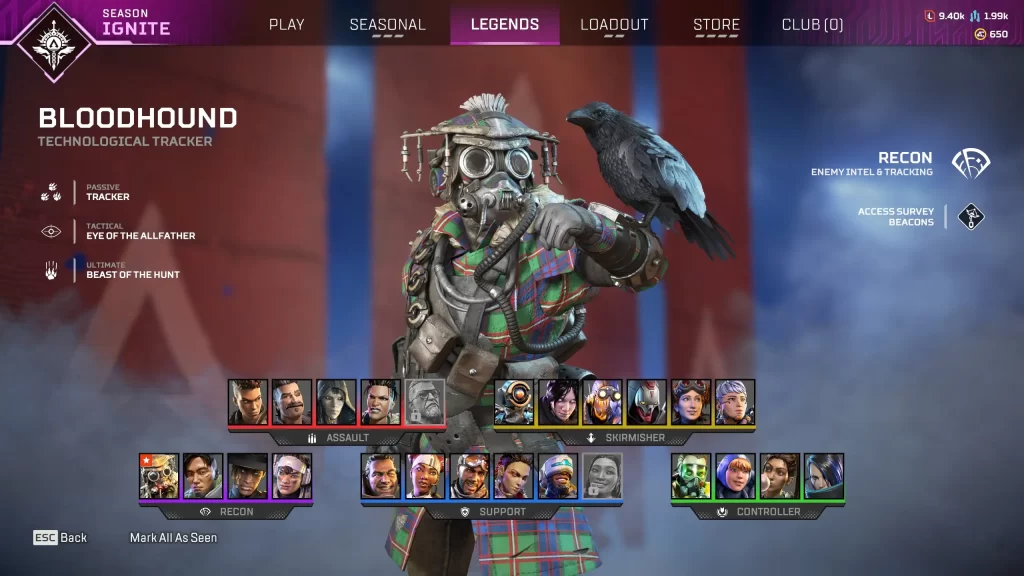 Apex Legends - Bloodhound on Character Screen