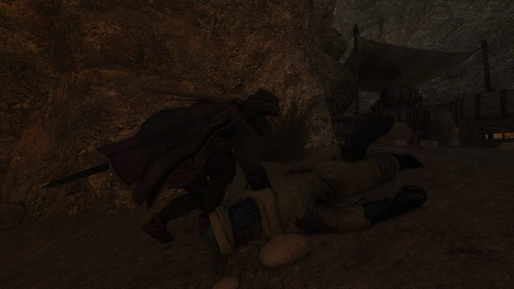 Mount & Blade 2: Bannerlord screenshot of one person dragging a body