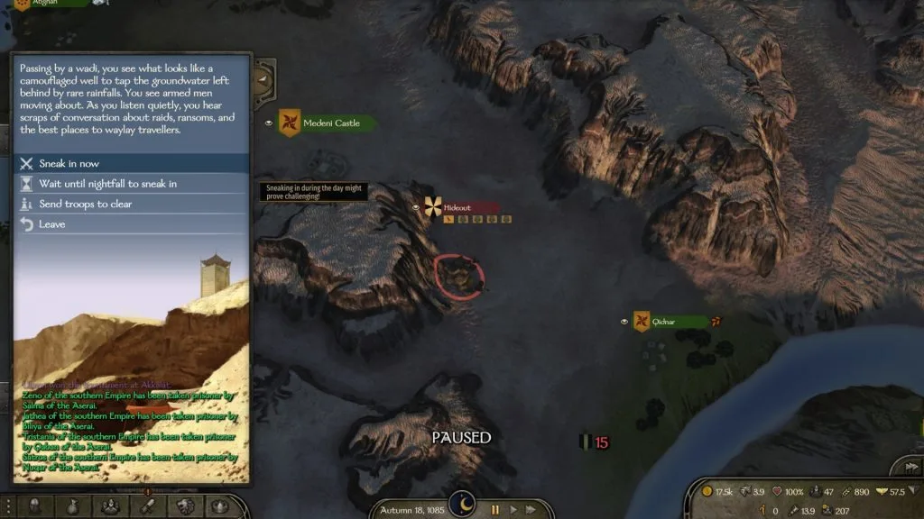 Mount & Blade 2: Bannerlord screenshot of the overworld near a hideout