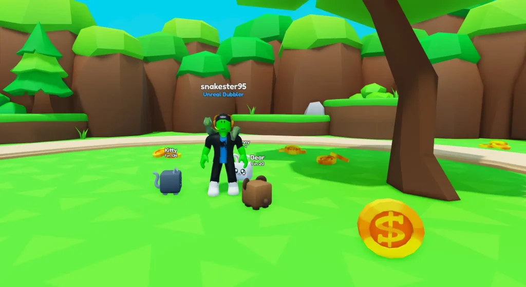 Bubble Gum Simulator Infinity Screenshot Collecting Coins Under a Tree