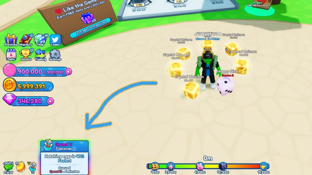Bubble Gum Simulator Infinity Screenshot Showing the Potion Queue