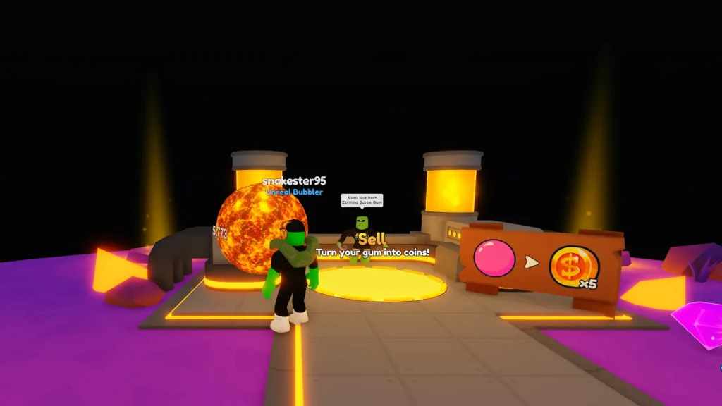 Bubble Gum Simulator Infinity Screenshot of Blowing Bubbles Near an Alien
