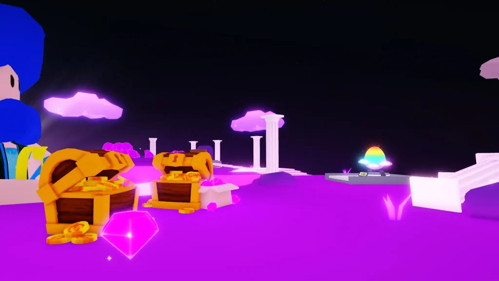 Bubble Gum Simulator Infinity Screenshot of Zen Island and Treasure Chests