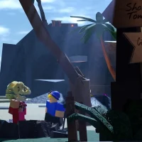 DIG Picture of Two Robloxians on a Beach With One Holding a Skull Above Their Head
