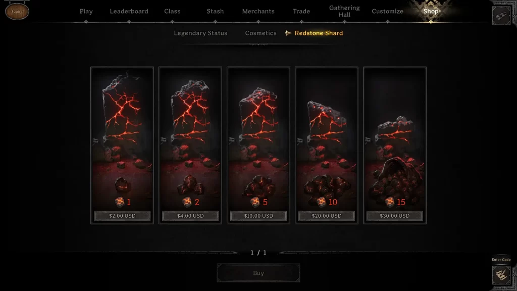 Dark and Darker Redstone Shard Prices