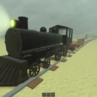 Dead Rails Screenshot of the Train in the Desert With a Fort Behind It