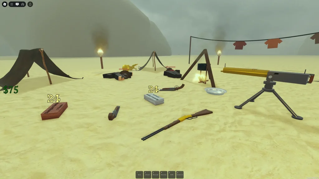 Dead Rails Outlaw Camp Filled With Weapons on the Ground
