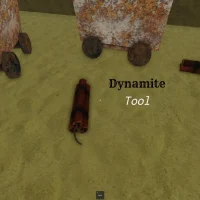 Dead Rails Screenshot Showing Two Bundles of Dynamite Near Two Rusty Minecarts
