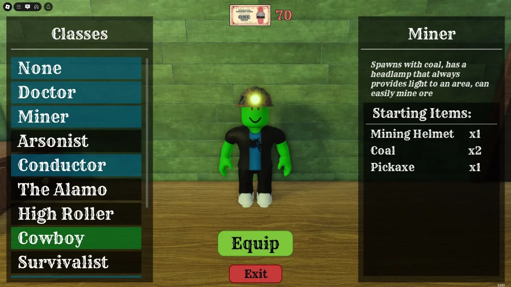 Dead Rails Miner Class Screen