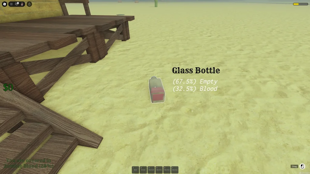 Dead Rails Screenshot of a Glass Bottle on the Floor