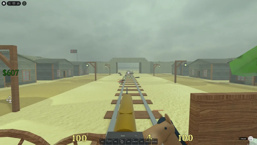Dead Rails Screenshot Using a Turret Along the Tracks