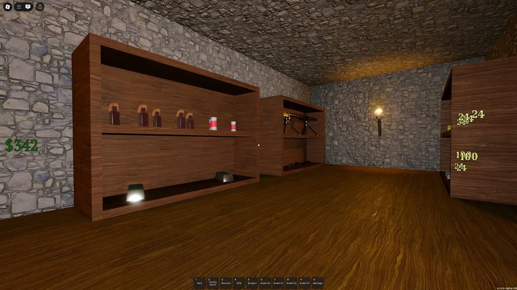 Dead Rails Screenshot Showing Shelves Full of Items