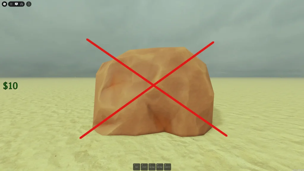 Dead Rails Screenshot of a Tan Rock With a Red X Over It