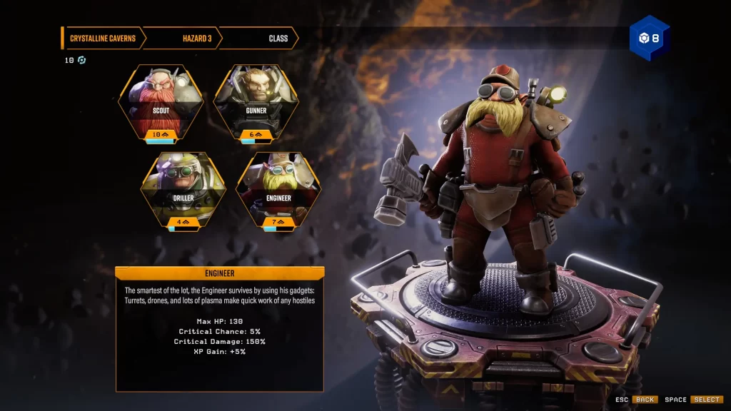 Deep Rock Galactic Survivor Character Select Screen