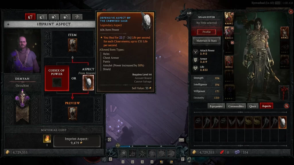 Diablo 4 - Imprinting Aspects at Occultist