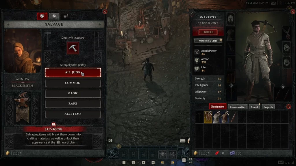 Diablo 4 - Salvaging Items With Tooltip