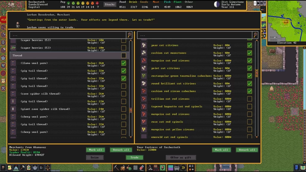 Dwarf Fortress - Understanding Trader Profit Value