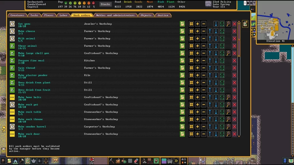 Dwarf Fortress - Work Orders Screen For Automation