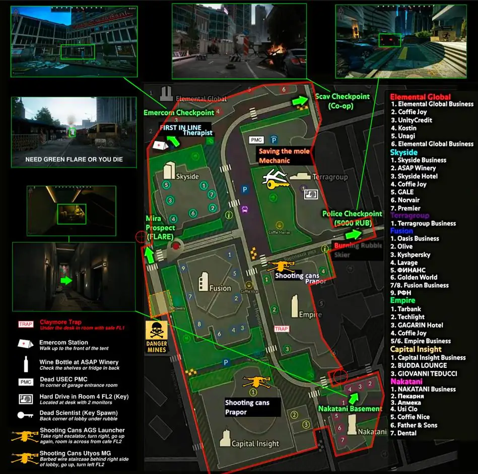 Eft Streets Of Tarkov Map With Locations
