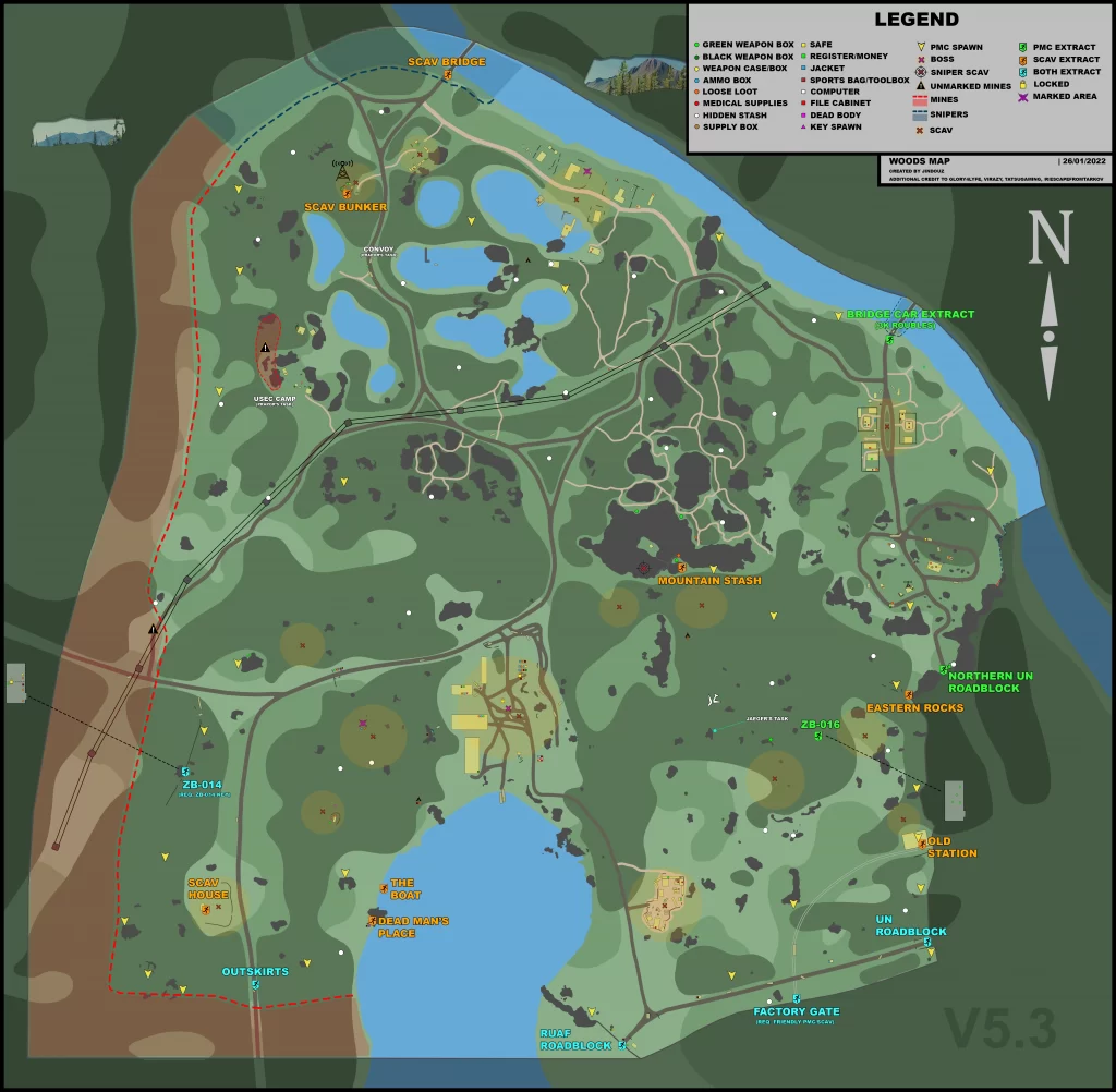 Escape from Tarkov - Woods Map Every Extract