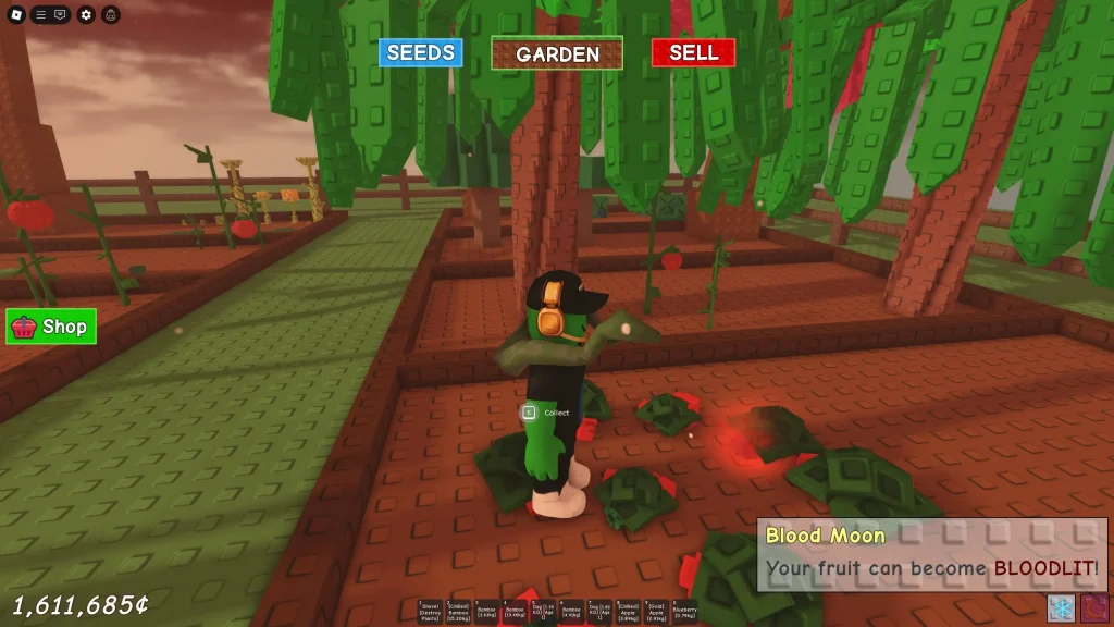 Grow a Garden Screenshot of a Bloodlit Strawberry Mutation