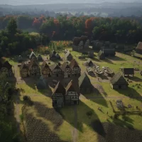 Manor Lords Screenshot Overlooking a Town