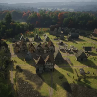 Manor Lords Screenshot Overlooking a Town