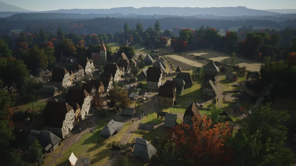Manor Lords Preview Screenshot Showing City Surrounded by Trees