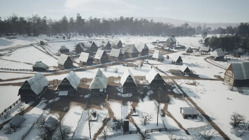 Manor Lords Village Covered by Snow