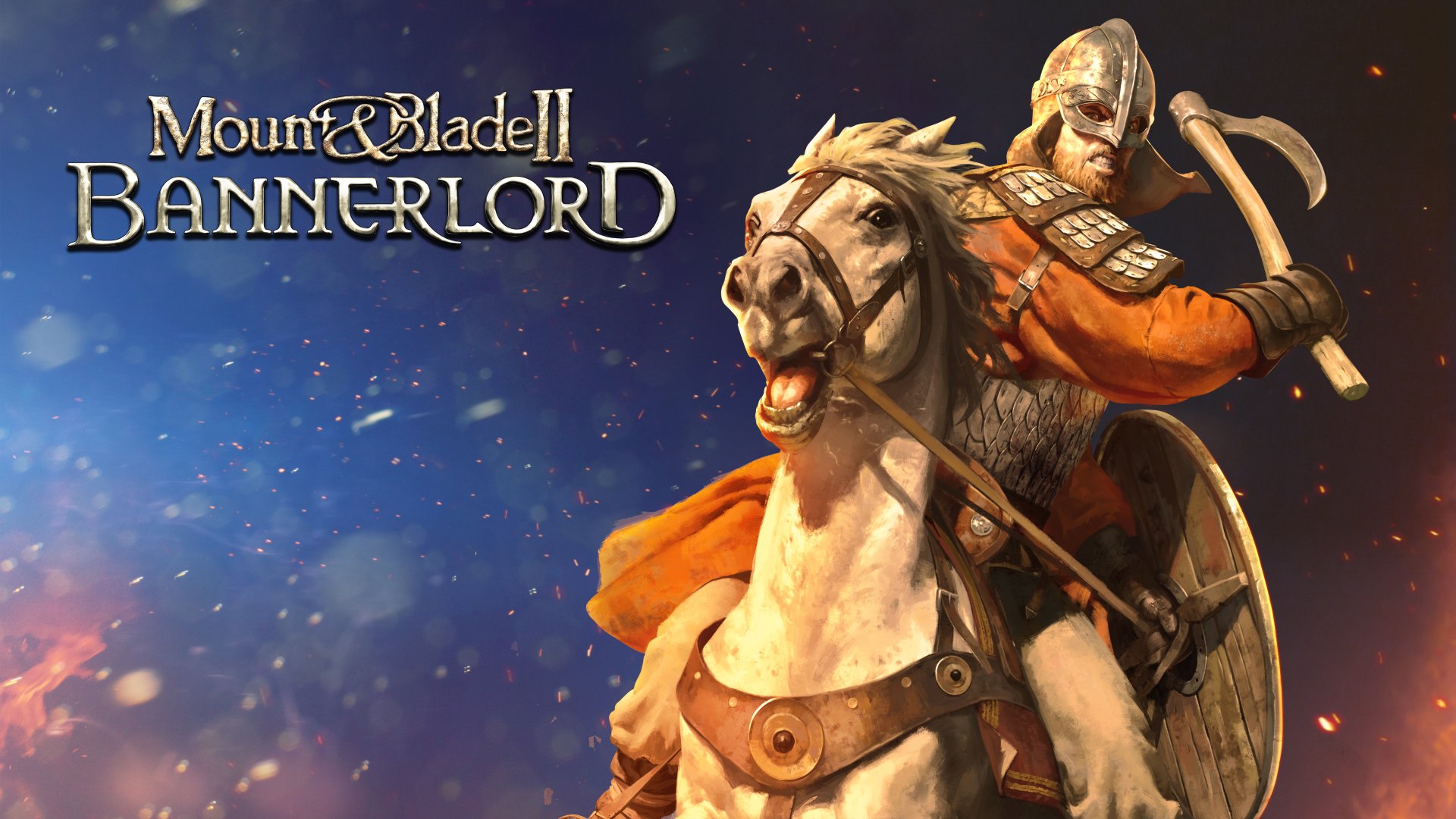 Mount & Blade 2: Bannerlord picture of a viking on a horse and the game's logo.
