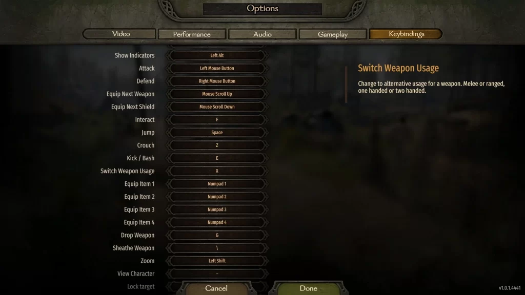 Mount & Blade 2 Bannerlord - Switch Weapon Usage Keybinding