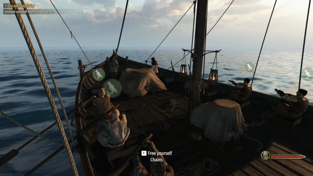 Mount & Blade 2 War Sails screenshot of a longship with chained people rowing