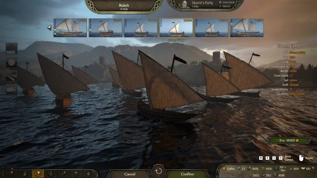 Mount & Blade 2 War Sails screenshot showing many ships in port that are purchasable