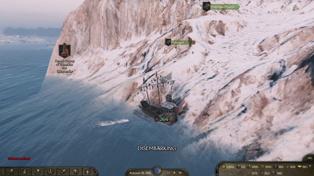Mount & Blade 2 War Sails screenshot of troops disembarking from a ship onto a snowy coast.