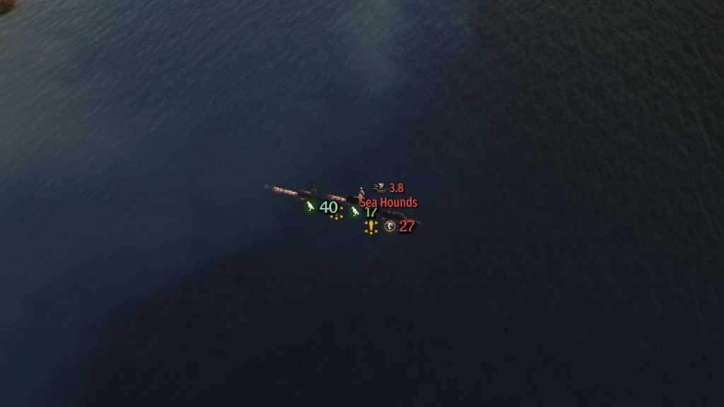 Mount & Blade 2 War Sails screenshot of the overworld sea showing a battle between three ships