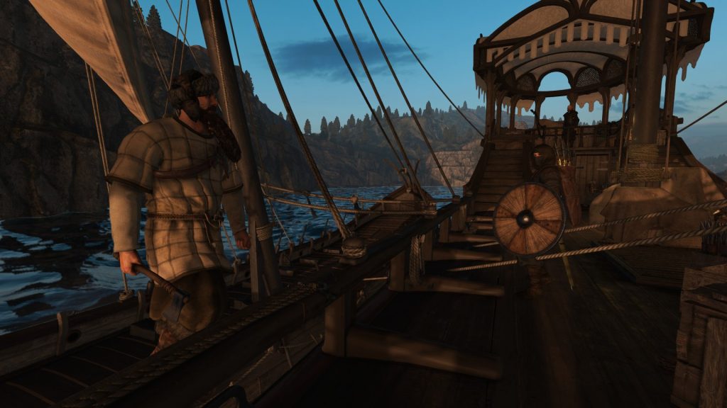 Mount & Blade 2 War Sails screenshot of someone throwing a javelin at another person as they board their ship.