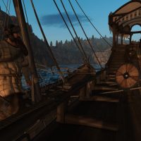 Mount & Blade 2 War Sails screenshot of someone throwing a javelin at another person as they board their ship.