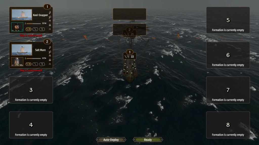 Mount & Blade 2 War Sails screenshot of the pre-battle screen showing that two ships are undercrewed